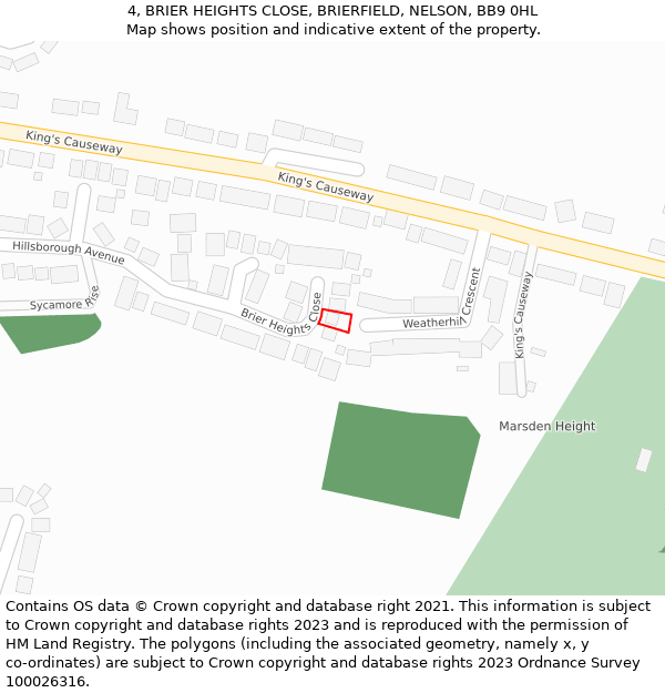 4, BRIER HEIGHTS CLOSE, BRIERFIELD, NELSON, BB9 0HL: Location map and indicative extent of plot