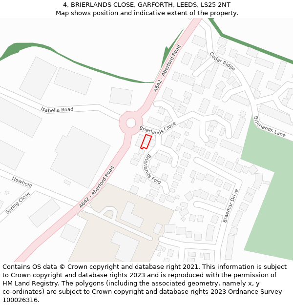 4, BRIERLANDS CLOSE, GARFORTH, LEEDS, LS25 2NT: Location map and indicative extent of plot