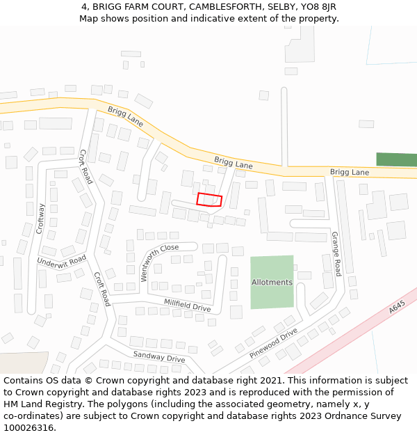 4, BRIGG FARM COURT, CAMBLESFORTH, SELBY, YO8 8JR: Location map and indicative extent of plot