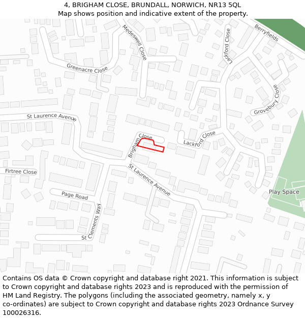 4, BRIGHAM CLOSE, BRUNDALL, NORWICH, NR13 5QL: Location map and indicative extent of plot