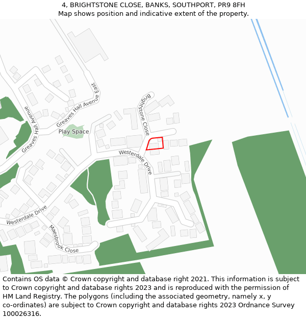 4, BRIGHTSTONE CLOSE, BANKS, SOUTHPORT, PR9 8FH: Location map and indicative extent of plot