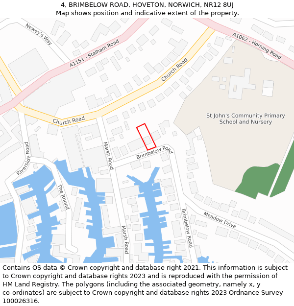 4, BRIMBELOW ROAD, HOVETON, NORWICH, NR12 8UJ: Location map and indicative extent of plot