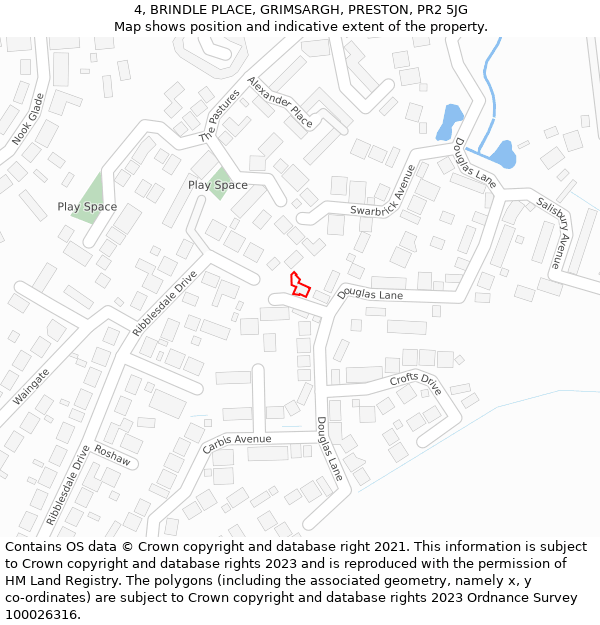 4, BRINDLE PLACE, GRIMSARGH, PRESTON, PR2 5JG: Location map and indicative extent of plot
