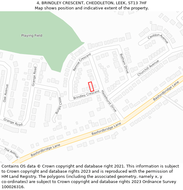 4, BRINDLEY CRESCENT, CHEDDLETON, LEEK, ST13 7HF: Location map and indicative extent of plot