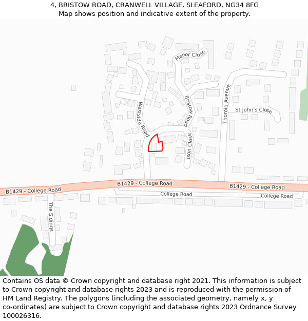 4, BRISTOW ROAD, CRANWELL VILLAGE, SLEAFORD, NG34 8FG: Location map and indicative extent of plot