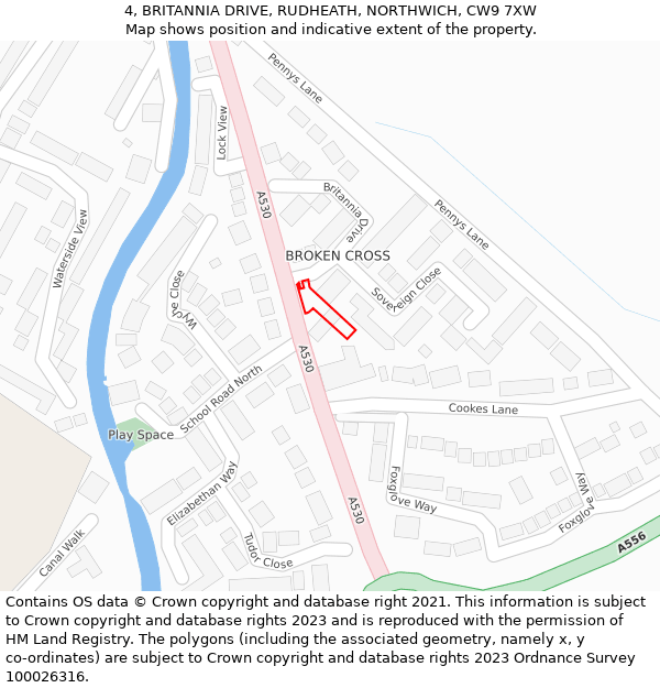 4, BRITANNIA DRIVE, RUDHEATH, NORTHWICH, CW9 7XW: Location map and indicative extent of plot