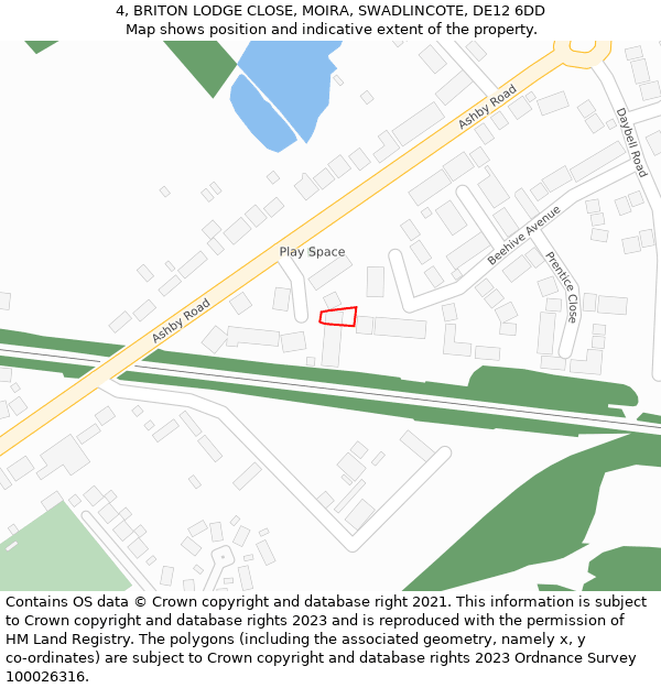 4, BRITON LODGE CLOSE, MOIRA, SWADLINCOTE, DE12 6DD: Location map and indicative extent of plot