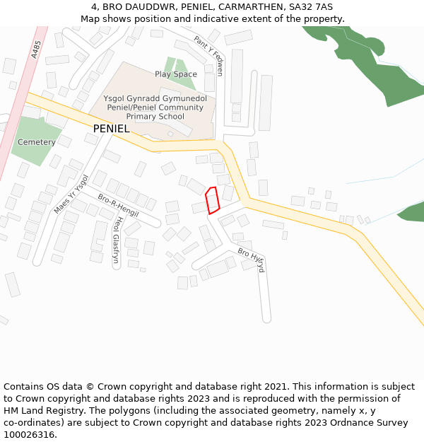 4, BRO DAUDDWR, PENIEL, CARMARTHEN, SA32 7AS: Location map and indicative extent of plot