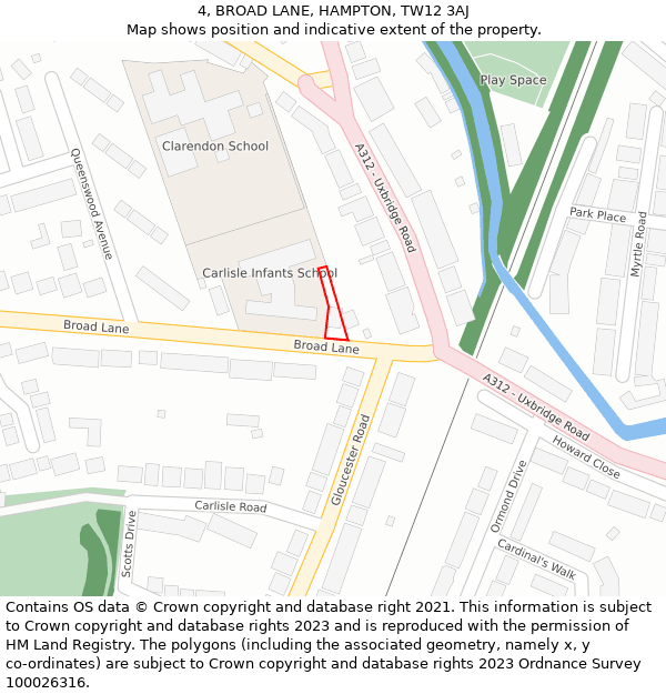 4, BROAD LANE, HAMPTON, TW12 3AJ: Location map and indicative extent of plot