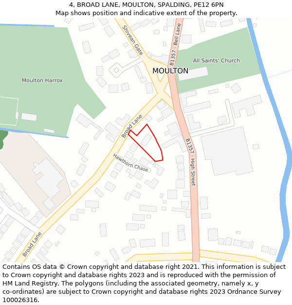 4, BROAD LANE, MOULTON, SPALDING, PE12 6PN: Location map and indicative extent of plot