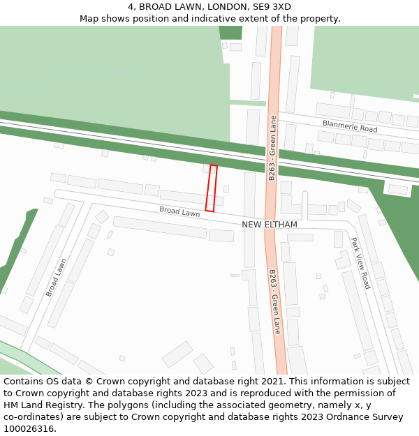 4, BROAD LAWN, LONDON, SE9 3XD: Location map and indicative extent of plot