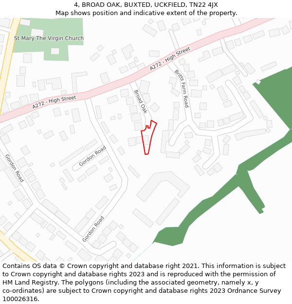 4, BROAD OAK, BUXTED, UCKFIELD, TN22 4JX: Location map and indicative extent of plot