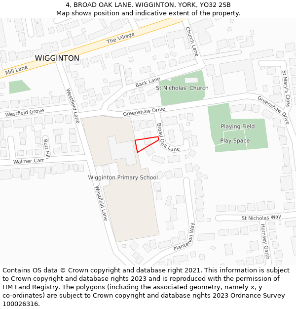 4, BROAD OAK LANE, WIGGINTON, YORK, YO32 2SB: Location map and indicative extent of plot