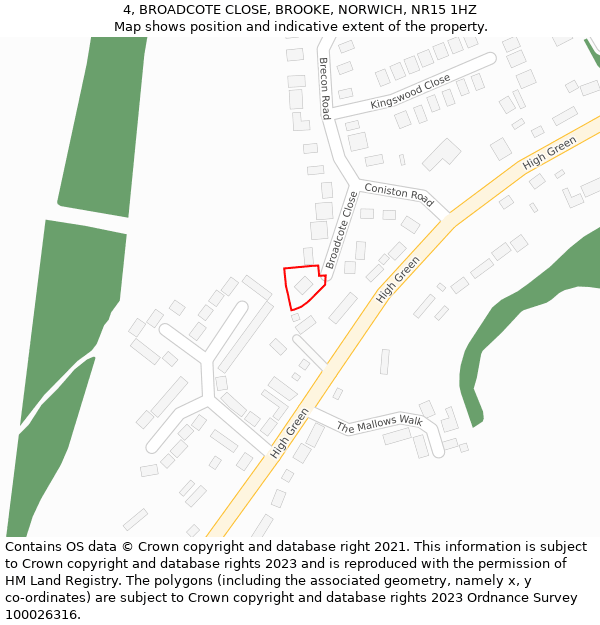 4, BROADCOTE CLOSE, BROOKE, NORWICH, NR15 1HZ: Location map and indicative extent of plot