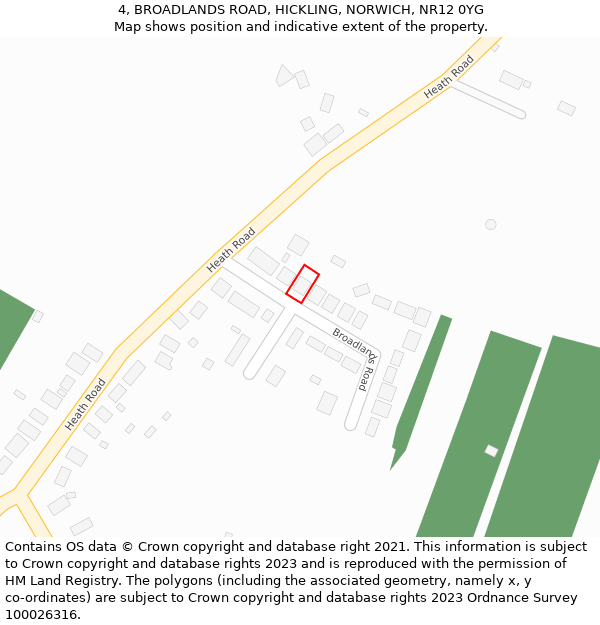 4, BROADLANDS ROAD, HICKLING, NORWICH, NR12 0YG: Location map and indicative extent of plot