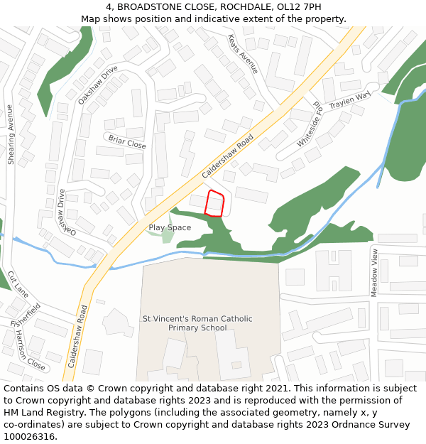 4, BROADSTONE CLOSE, ROCHDALE, OL12 7PH: Location map and indicative extent of plot