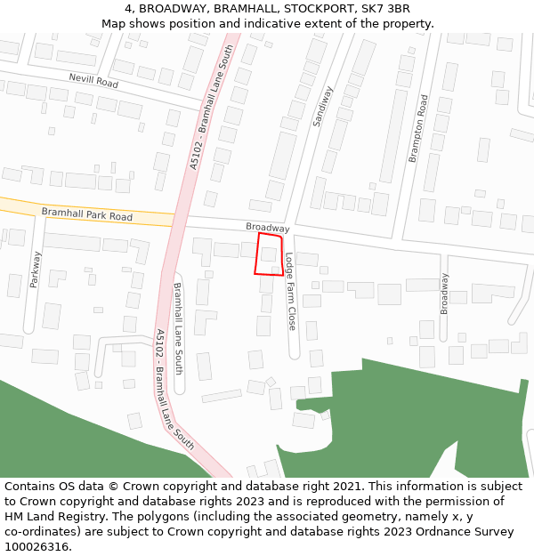 4, BROADWAY, BRAMHALL, STOCKPORT, SK7 3BR: Location map and indicative extent of plot