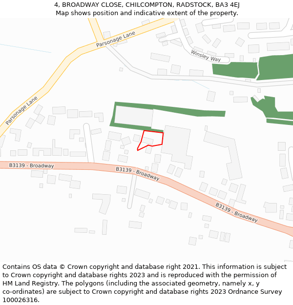 4, BROADWAY CLOSE, CHILCOMPTON, RADSTOCK, BA3 4EJ: Location map and indicative extent of plot