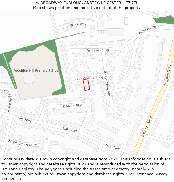 4, BROADWAY FURLONG, ANSTEY, LEICESTER, LE7 7TL: Location map and indicative extent of plot