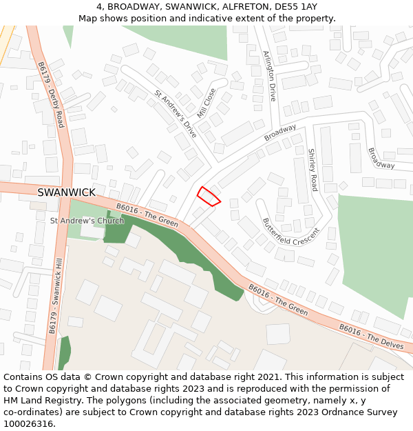 4, BROADWAY, SWANWICK, ALFRETON, DE55 1AY: Location map and indicative extent of plot