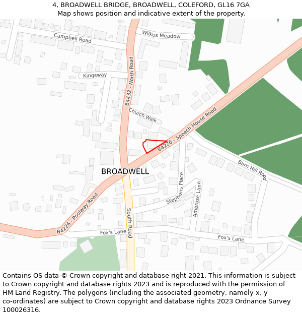 4, BROADWELL BRIDGE, BROADWELL, COLEFORD, GL16 7GA: Location map and indicative extent of plot