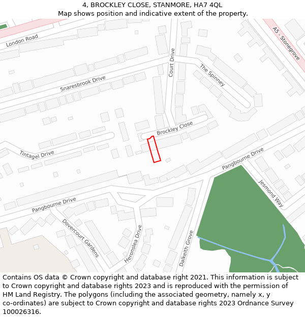 4, BROCKLEY CLOSE, STANMORE, HA7 4QL: Location map and indicative extent of plot