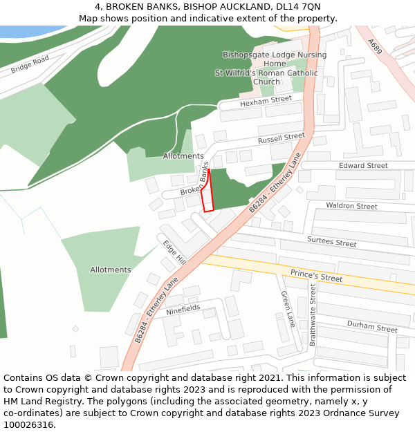 4, BROKEN BANKS, BISHOP AUCKLAND, DL14 7QN: Location map and indicative extent of plot