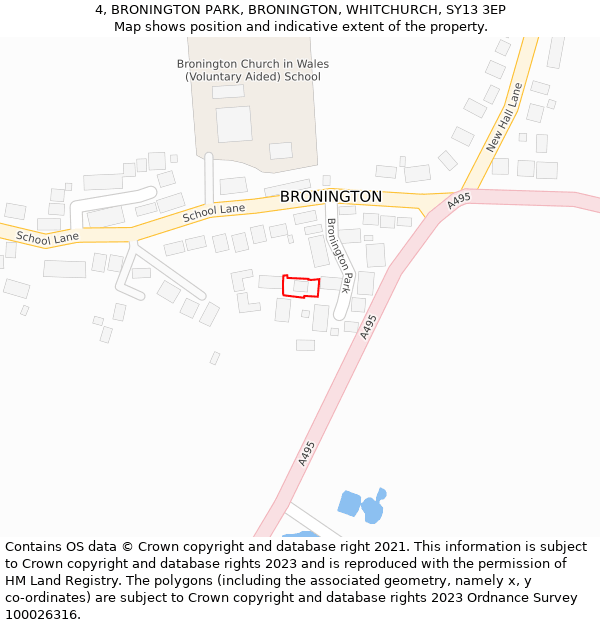 4, BRONINGTON PARK, BRONINGTON, WHITCHURCH, SY13 3EP: Location map and indicative extent of plot