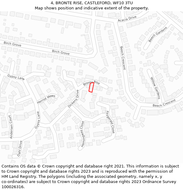 4, BRONTE RISE, CASTLEFORD, WF10 3TU: Location map and indicative extent of plot