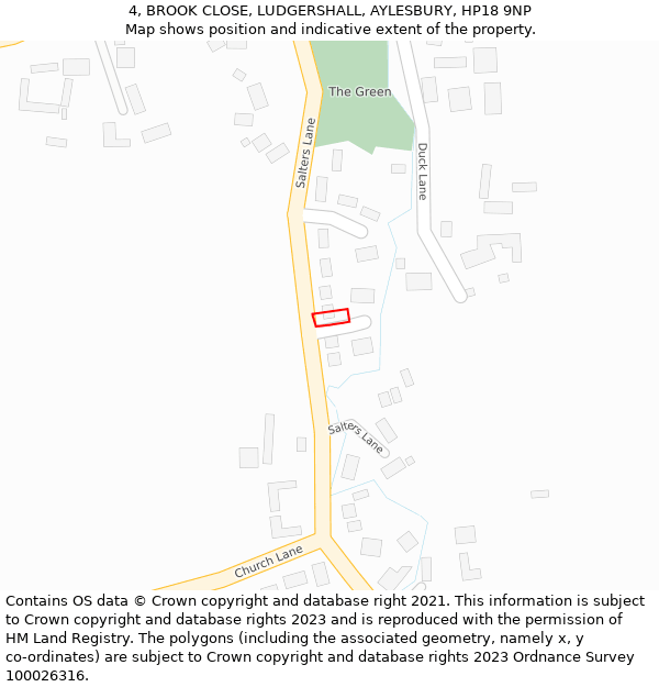 4, BROOK CLOSE, LUDGERSHALL, AYLESBURY, HP18 9NP: Location map and indicative extent of plot