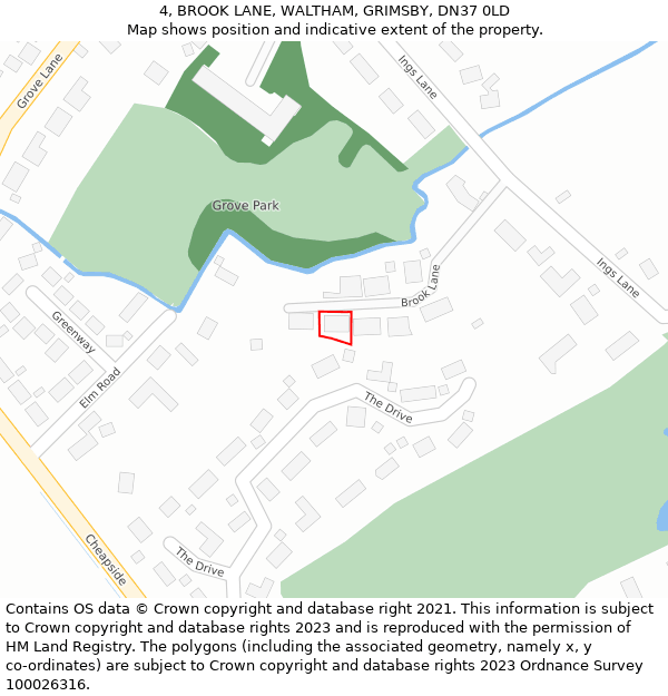 4, BROOK LANE, WALTHAM, GRIMSBY, DN37 0LD: Location map and indicative extent of plot