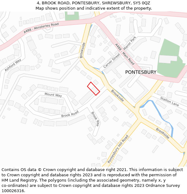 4, BROOK ROAD, PONTESBURY, SHREWSBURY, SY5 0QZ: Location map and indicative extent of plot