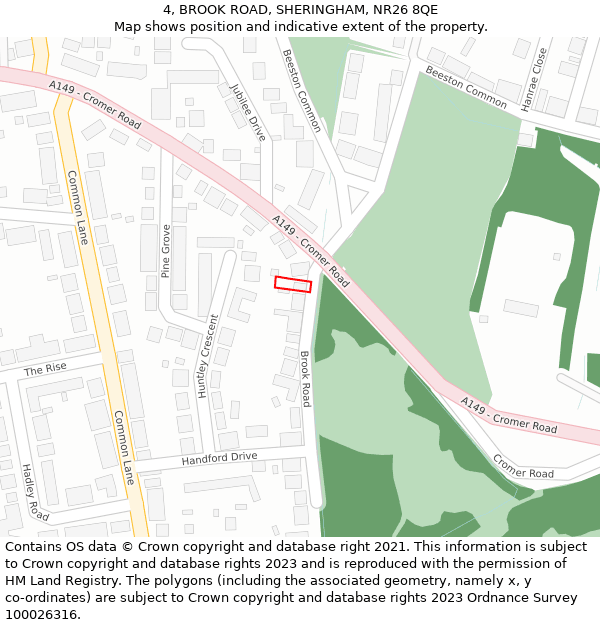 4, BROOK ROAD, SHERINGHAM, NR26 8QE: Location map and indicative extent of plot