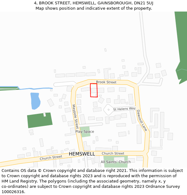 4, BROOK STREET, HEMSWELL, GAINSBOROUGH, DN21 5UJ: Location map and indicative extent of plot