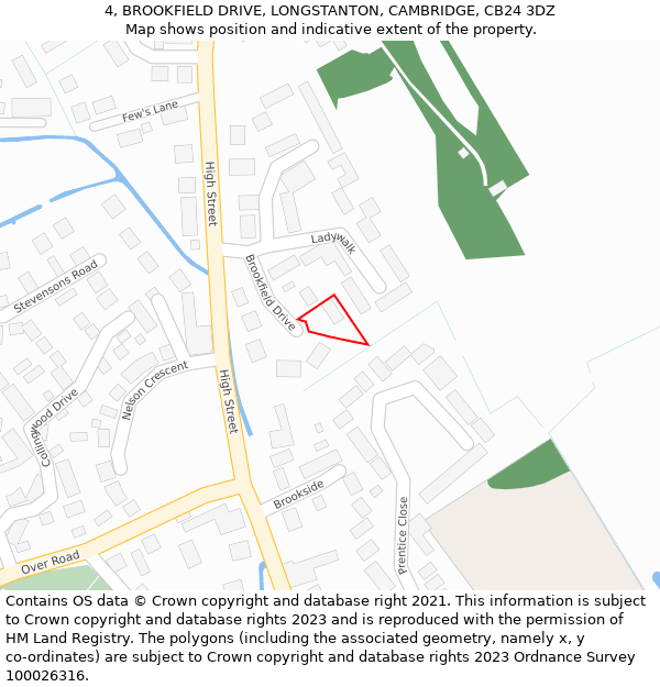 4, BROOKFIELD DRIVE, LONGSTANTON, CAMBRIDGE, CB24 3DZ: Location map and indicative extent of plot