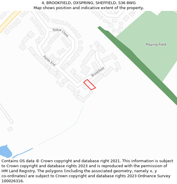 4, BROOKFIELD, OXSPRING, SHEFFIELD, S36 8WG: Location map and indicative extent of plot