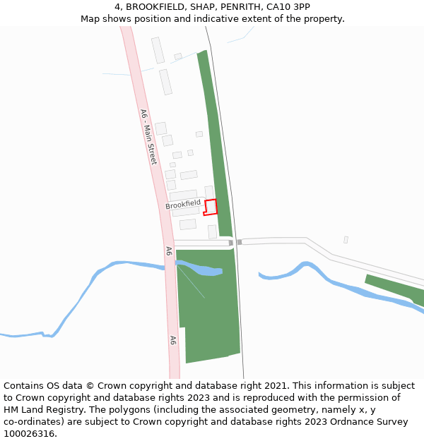 4, BROOKFIELD, SHAP, PENRITH, CA10 3PP: Location map and indicative extent of plot