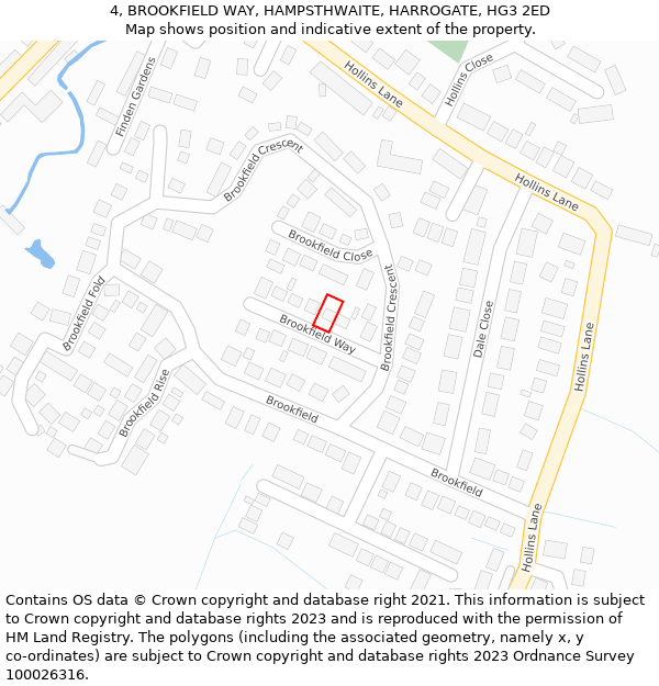 4, BROOKFIELD WAY, HAMPSTHWAITE, HARROGATE, HG3 2ED: Location map and indicative extent of plot