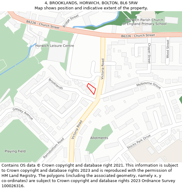 4, BROOKLANDS, HORWICH, BOLTON, BL6 5RW: Location map and indicative extent of plot