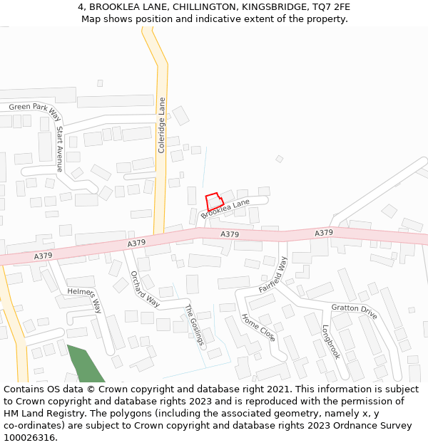4, BROOKLEA LANE, CHILLINGTON, KINGSBRIDGE, TQ7 2FE: Location map and indicative extent of plot