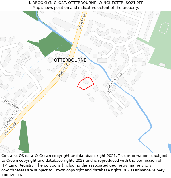 4, BROOKLYN CLOSE, OTTERBOURNE, WINCHESTER, SO21 2EF: Location map and indicative extent of plot