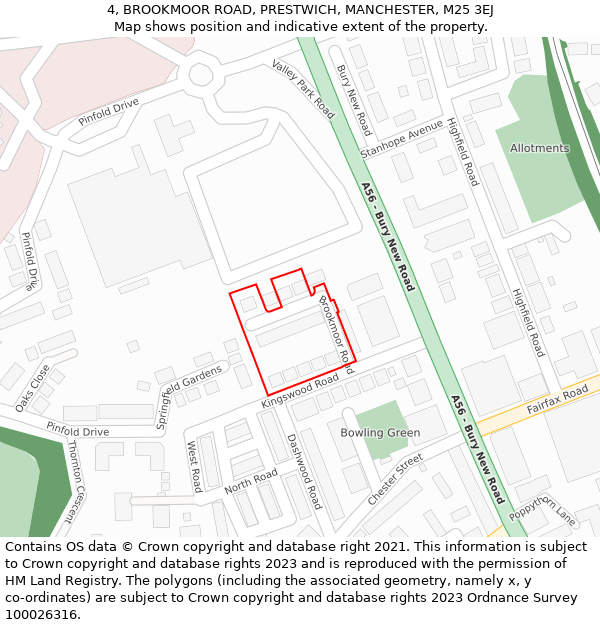 4, BROOKMOOR ROAD, PRESTWICH, MANCHESTER, M25 3EJ: Location map and indicative extent of plot