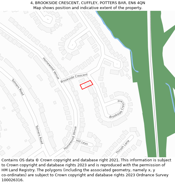 4, BROOKSIDE CRESCENT, CUFFLEY, POTTERS BAR, EN6 4QN: Location map and indicative extent of plot