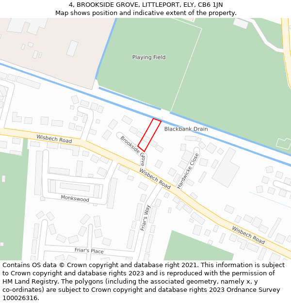 4, BROOKSIDE GROVE, LITTLEPORT, ELY, CB6 1JN: Location map and indicative extent of plot