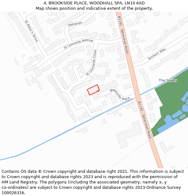 4, BROOKSIDE PLACE, WOODHALL SPA, LN10 6AD: Location map and indicative extent of plot