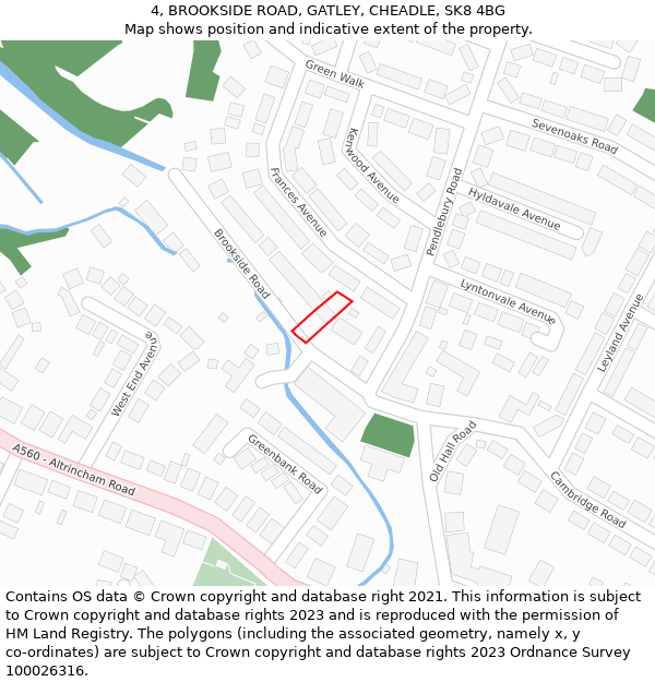 4, BROOKSIDE ROAD, GATLEY, CHEADLE, SK8 4BG: Location map and indicative extent of plot