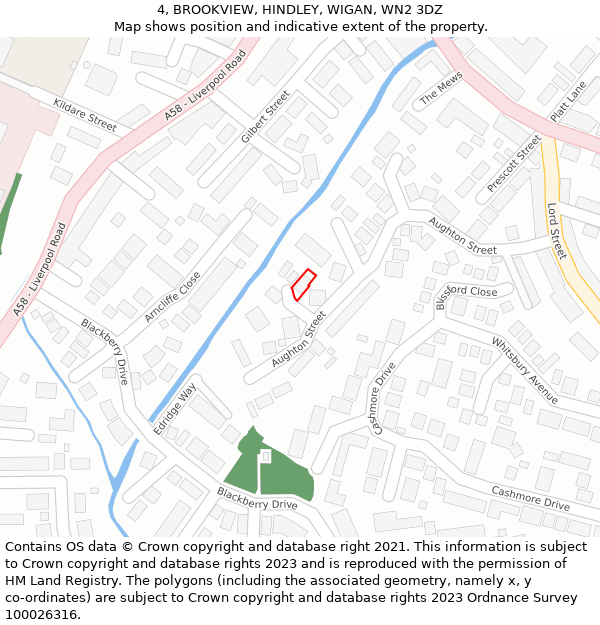 4, BROOKVIEW, HINDLEY, WIGAN, WN2 3DZ: Location map and indicative extent of plot