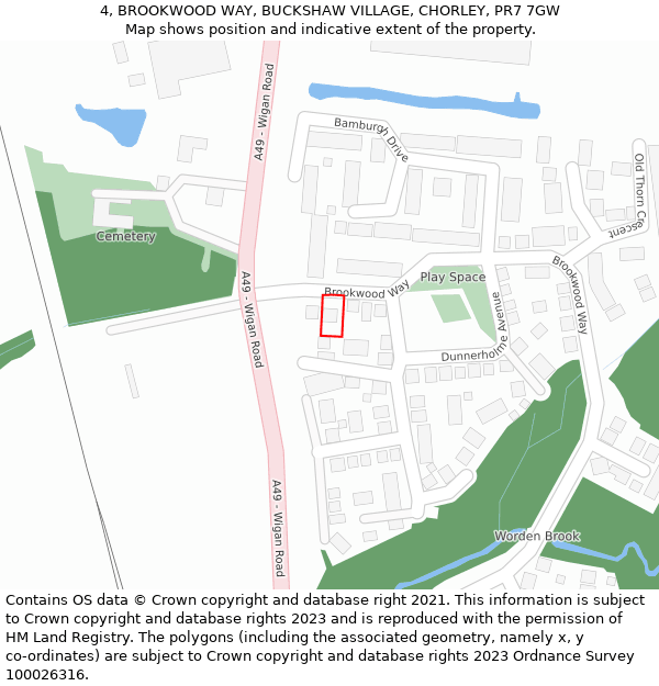 4, BROOKWOOD WAY, BUCKSHAW VILLAGE, CHORLEY, PR7 7GW: Location map and indicative extent of plot