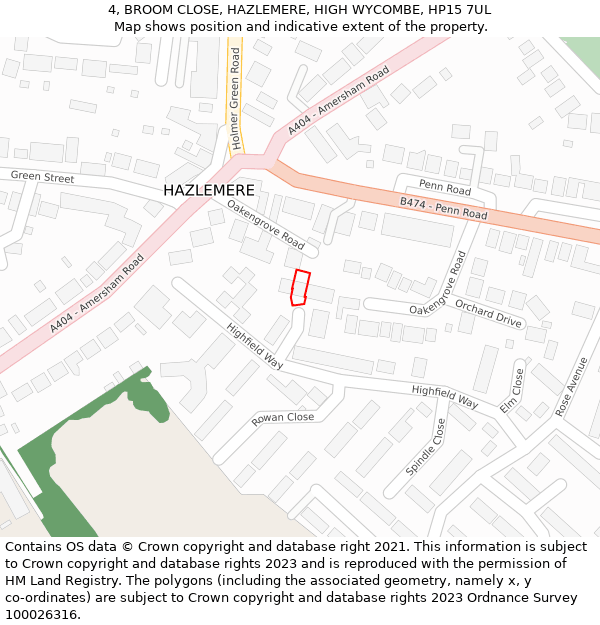 4, BROOM CLOSE, HAZLEMERE, HIGH WYCOMBE, HP15 7UL: Location map and indicative extent of plot