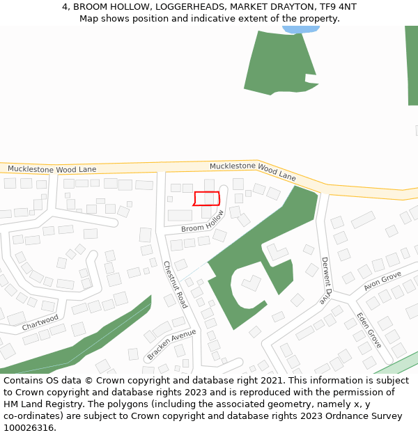 4, BROOM HOLLOW, LOGGERHEADS, MARKET DRAYTON, TF9 4NT: Location map and indicative extent of plot